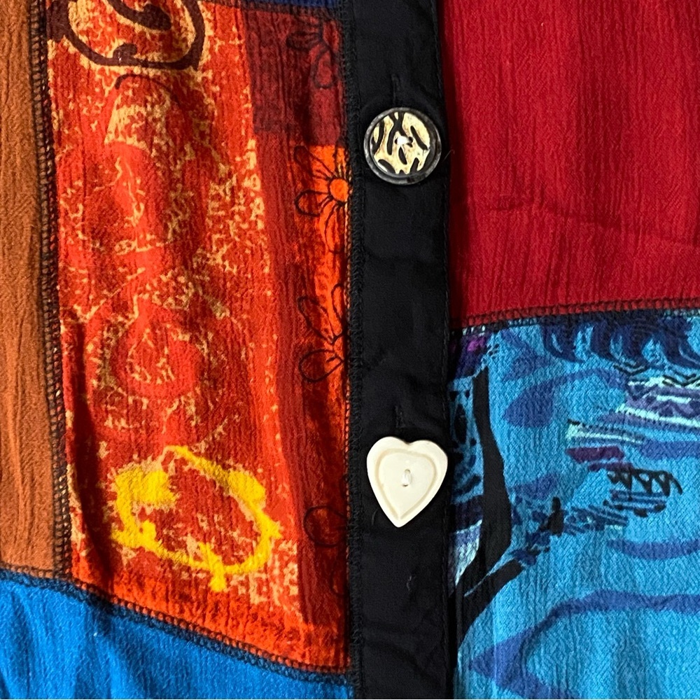 La Cera 1X Button Front Patchwork Dress Artsy Tri… - image 2